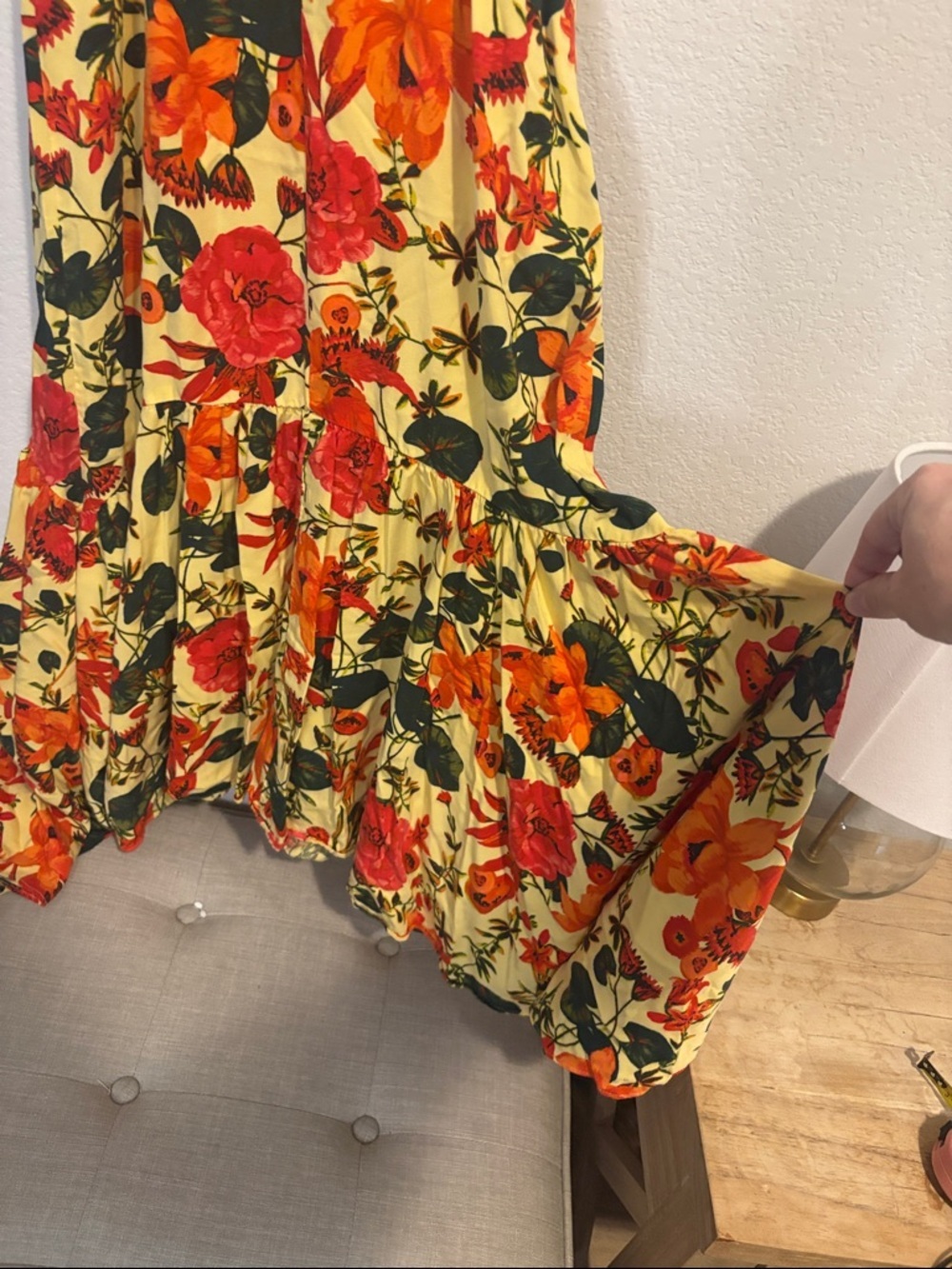 Celsea 28 Small Yellow Floral Maxi Dress with Red & Orange Blooms ruffle straps - Picture 8 of 8